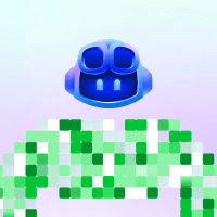 Copilot hovering above a mosaic of green squares in a decorative scene.